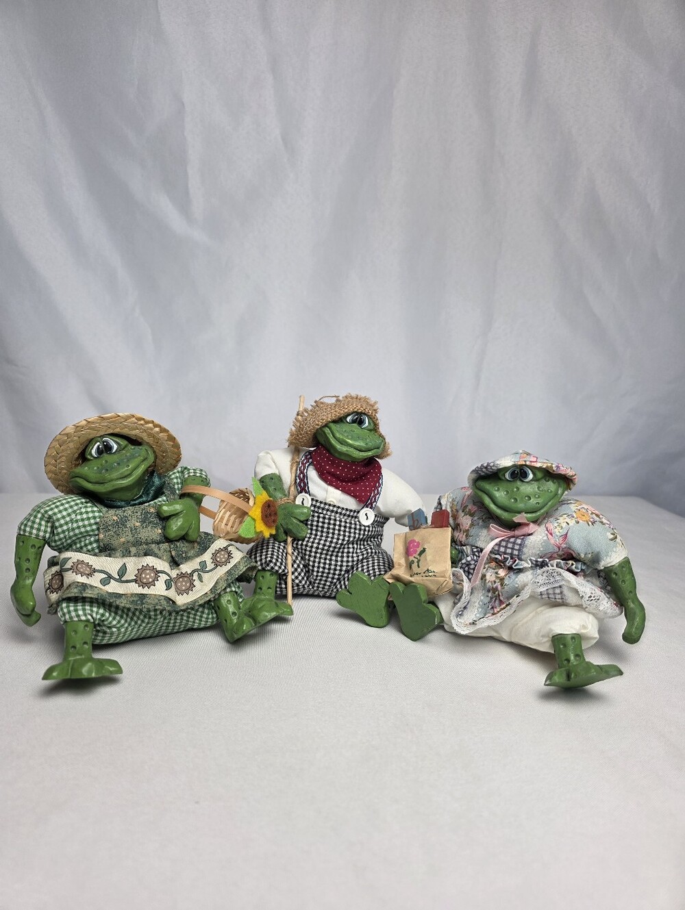 Russ Berrie Lot Of 3 Country Frog Shelf Sitters